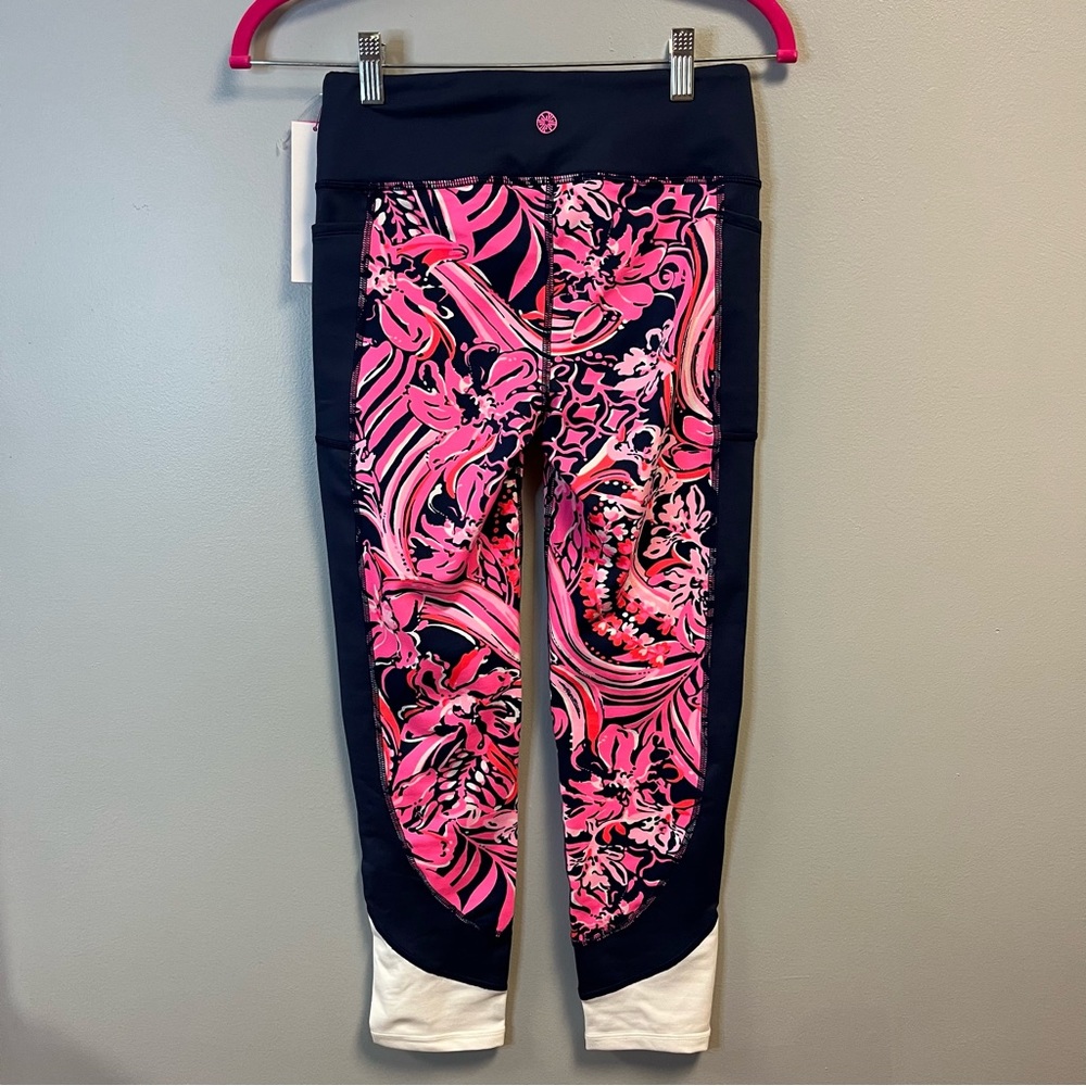 Lilly Pulitzer Weekender Mid-Rise Midi Legging Navy Flirty Fins & Feathers S NWT - Picture 11 of 16